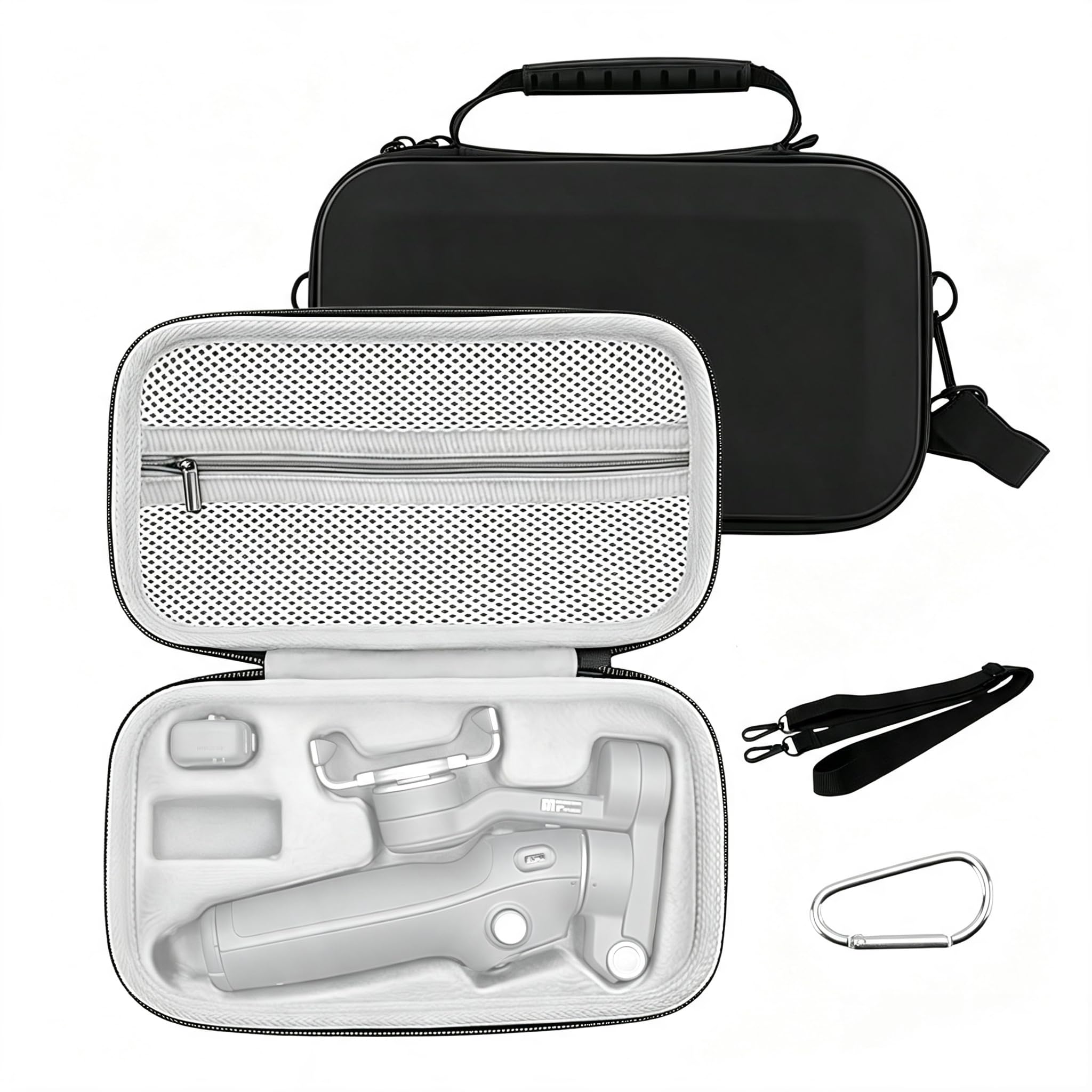 BOSSNOUK Osmo Mobile 7P Case,PU Leather Portable Storage OM 7P / OM 8 Case Shoulder Bag for DJI Osmo 8/7 Smartphone Gimbal Stabilizer Accessories (Black/Grey)-picture-18