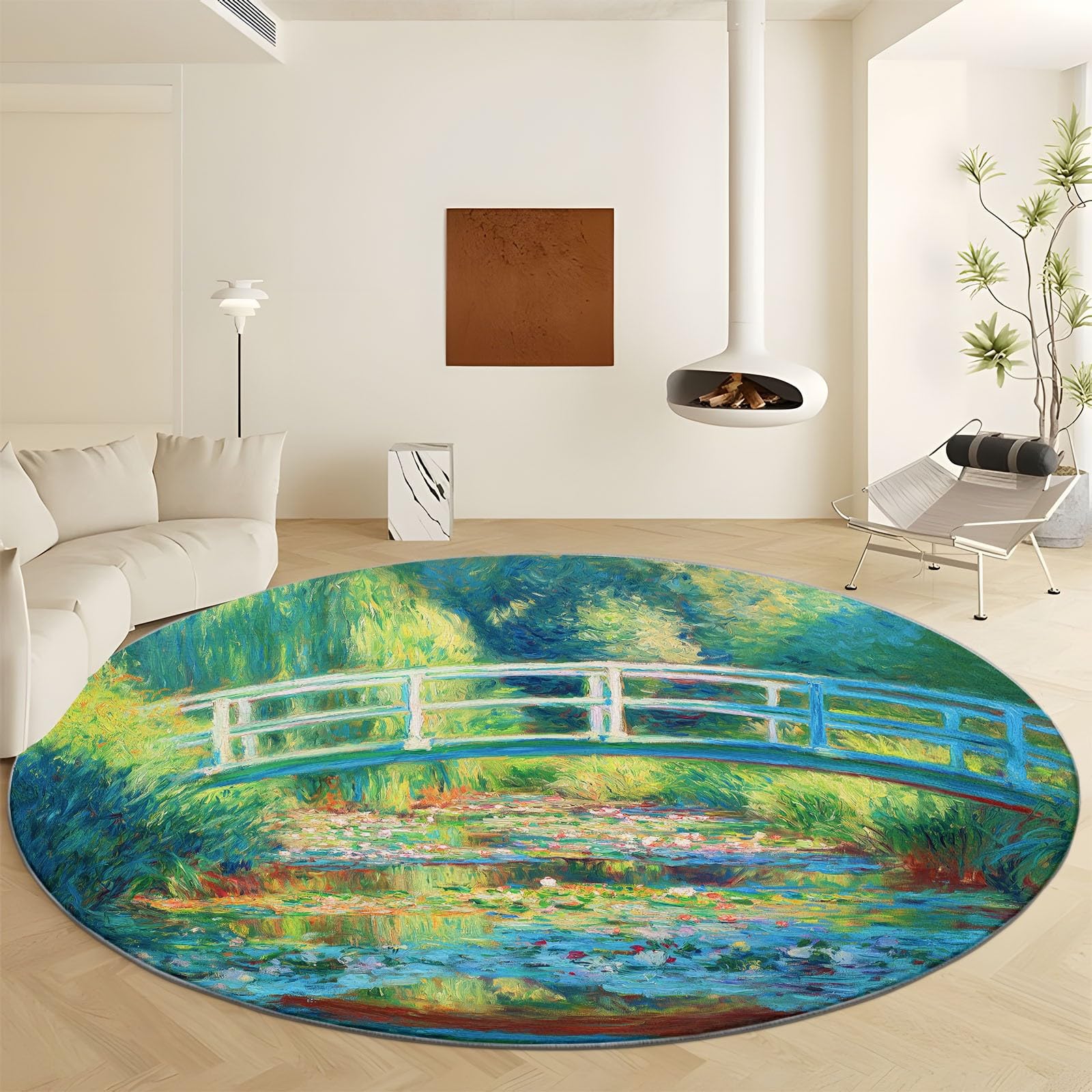 Tapis rond lavable en machine 180cm antidérapant vert pour intérieur