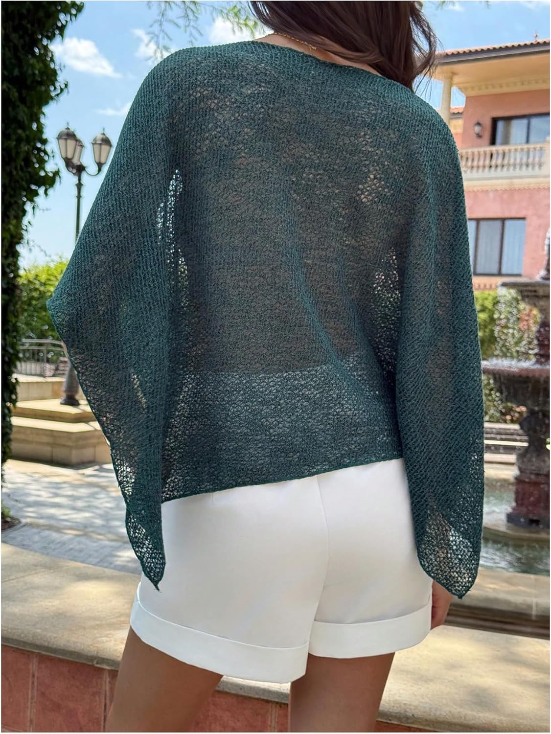 Floerns Women's Sheer Knit Poncho Shrug Shawls Lightweight Wraps Asymmetrical Sweater - Image 2