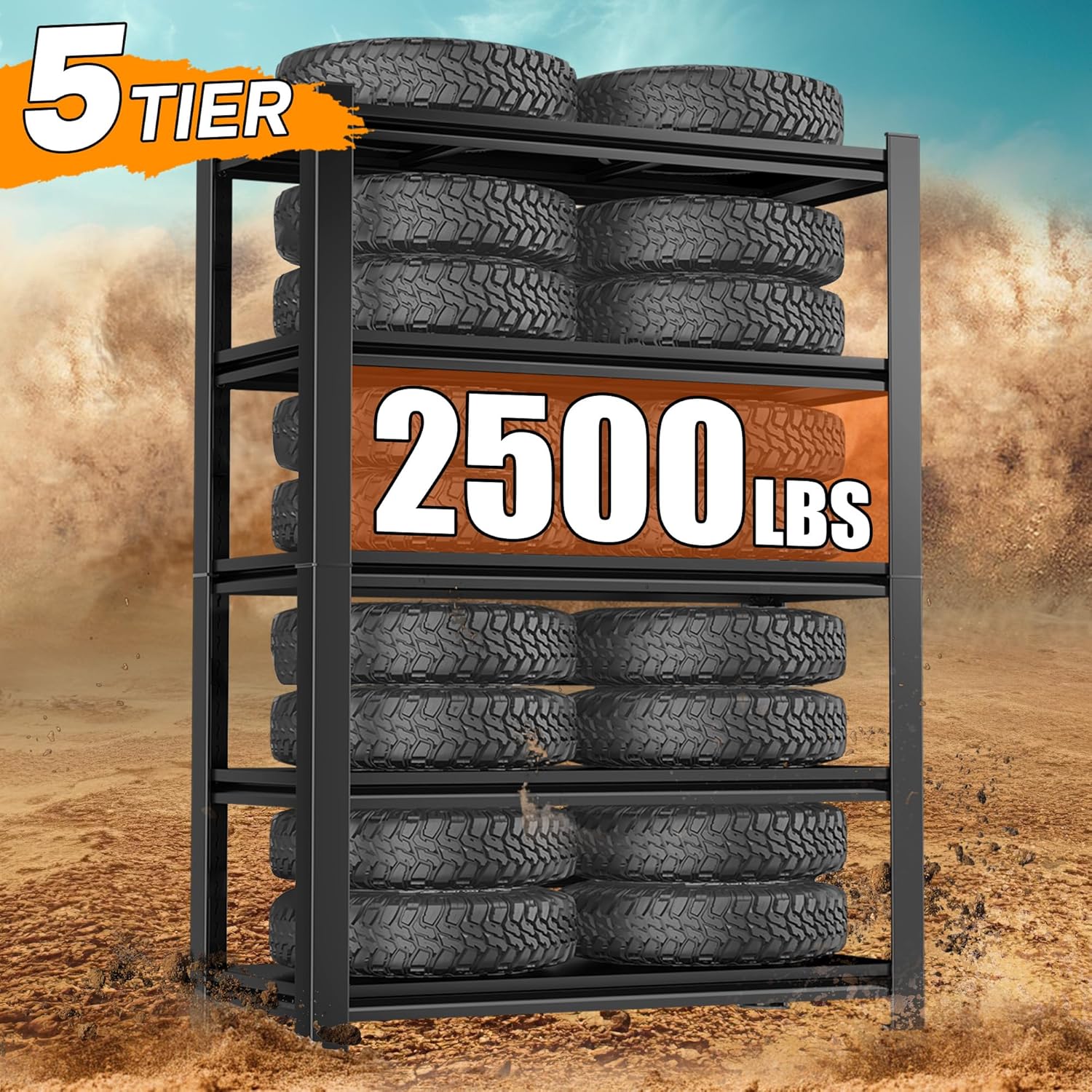 39.4" W Garage Shelves Heavy Duty, 5 Tier Adjustable Shelving Unit, 2500LBS Load Capacity, Metal Storage Rack for Garage Organization, Basement, 39.4" W x 18" D x 71.2" H