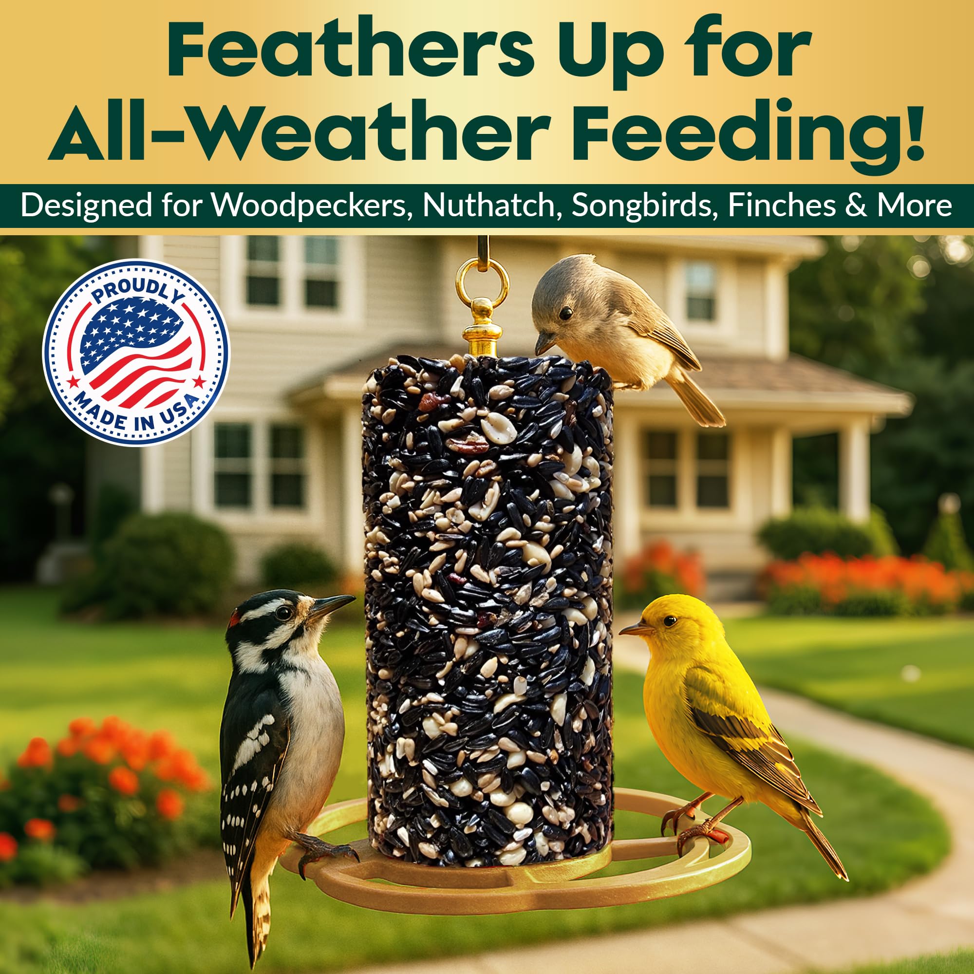 Cilindro de semillas de pájaros para todas las estaciones con agujero, alimento para pájaros silvestres durante todo el año para Blue Jays, palomas, pinzones y más, mezcla equilibrada de alta energía
