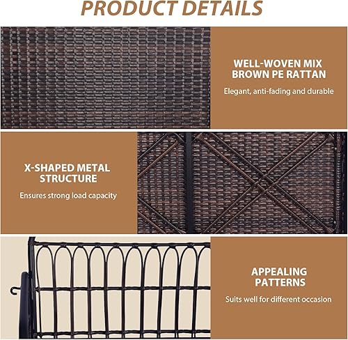 Miniatura 6 de Tangkula Columpio de mimbre para porche al aire libre, asiento colgante para 2 personas con cojines de asiento y respaldo, marco de metal resistente