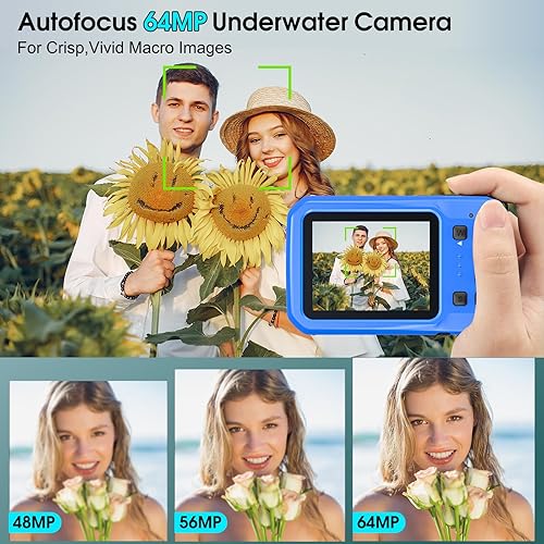 Miniatura 4 de Cámara subacuática 4K, cámara digital impermeable de 64 MP y 16 pies con tarjeta de 32 GB, cámara impermeable flotante de enfoque automático con