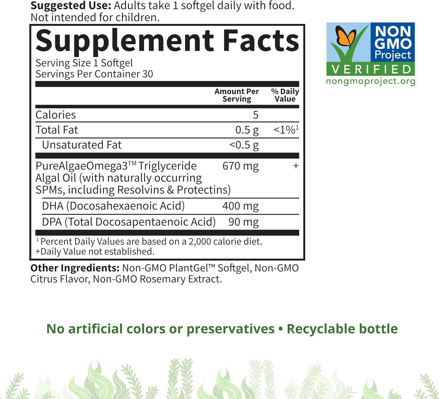 Garden of Life Omega 3 Vegan DHA Supplements Dr. Formulated Vegan DHA, 400mg DHA & 90mg DPA in Triglyceride Form from a Single Source, Omega 3 Supplement for Women's and Men's Health, 30 Softgels - Image 6