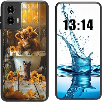 for Moto Edge 5G 2024 Case Wallet Case with Card Holder,PU Leather Kickstand Double Magnetic Clasp Shockproof Cover for Motorola Moto Edge 5G 2024,Highland Cow Sunflower