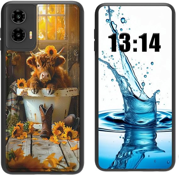 for Moto Edge 5G 2024 Case Wallet Case with Card Holder,PU Leather Kickstand Double Magnetic Clasp Shockproof Cover for Motorola Moto Edge 5G 2024,Highland Cow Sunflower