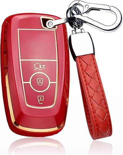 HIBEYO Funda para llavero de automóvil de TPU con llavero para Ford Edge Explorer Fusion Mustang Ecosport F150 Fiesta Escord Focus Funda para llave