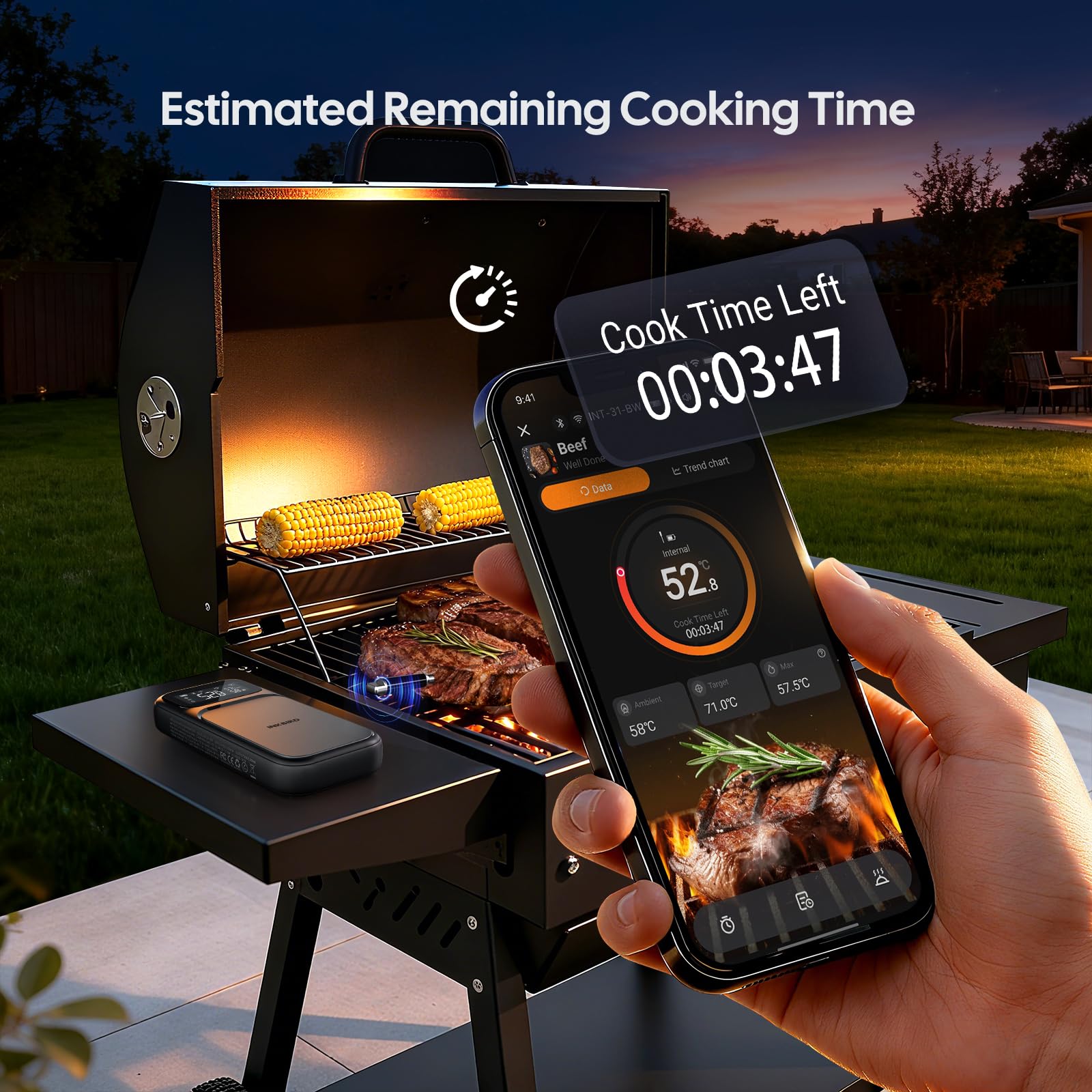 INKBIRD Termometro per Carne con Connessione Duale WiFi 5G e Bluetooth 5.4,Sonda Multi-sensore,Allarmi Temperatura e Indicatore di Cottura