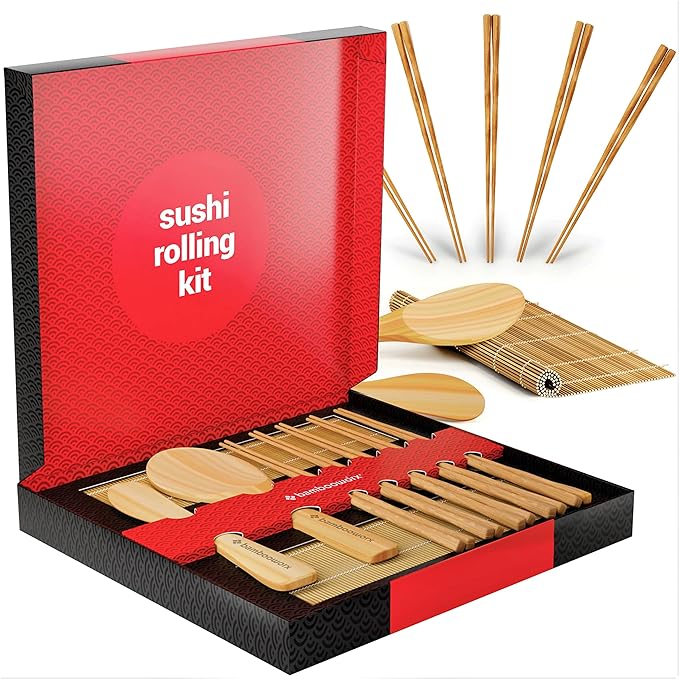 Sushi Making Kit Deluxe Includes 2 Bamboo Sushi Rolling