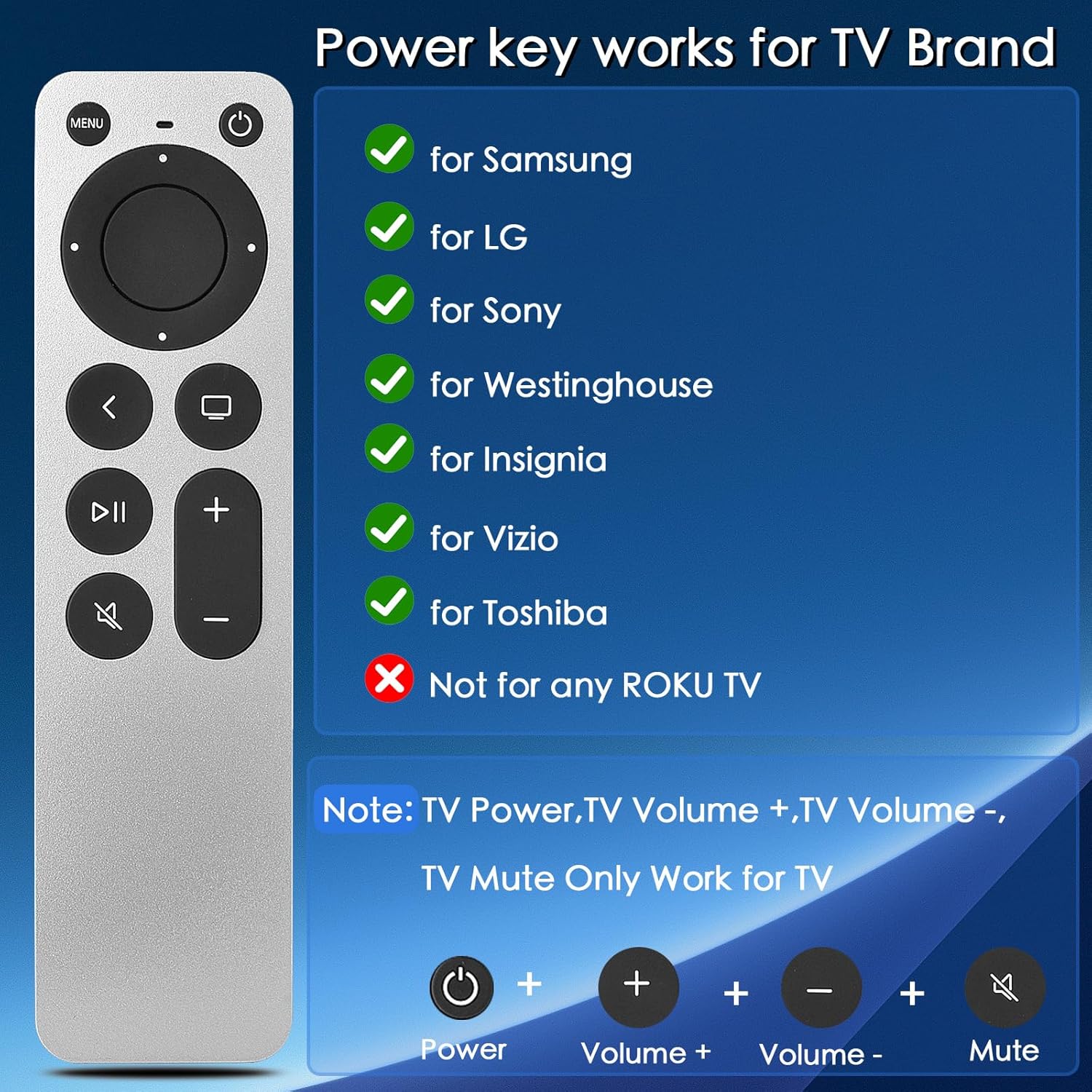 Replacement for Apple TV Remote,for Apple 4K/ Gen 1 2 3 4/ HD,A2169 A1842 A1625 A1427 A1469 A1378 A1218