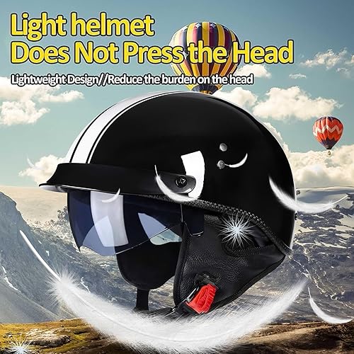 Miniatura 3 de Casco Moto Retro Vintage Jet Medio para Hombre y Mujer Adultos, DOT Homologado, Ventilación Dual, Visera Retráctil y Desmontable, Apto para Patinete