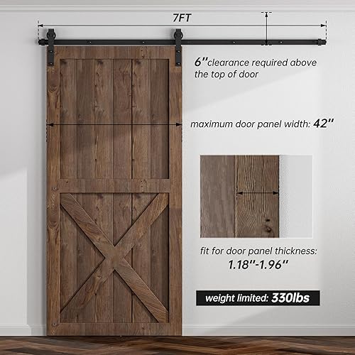 Miniatura 3 de AONAYIOA Kit de herrajes para puerta corrediza de granero de 7 pies para una sola puerta, riel de puerta corredera, fácil de instalar, suave y