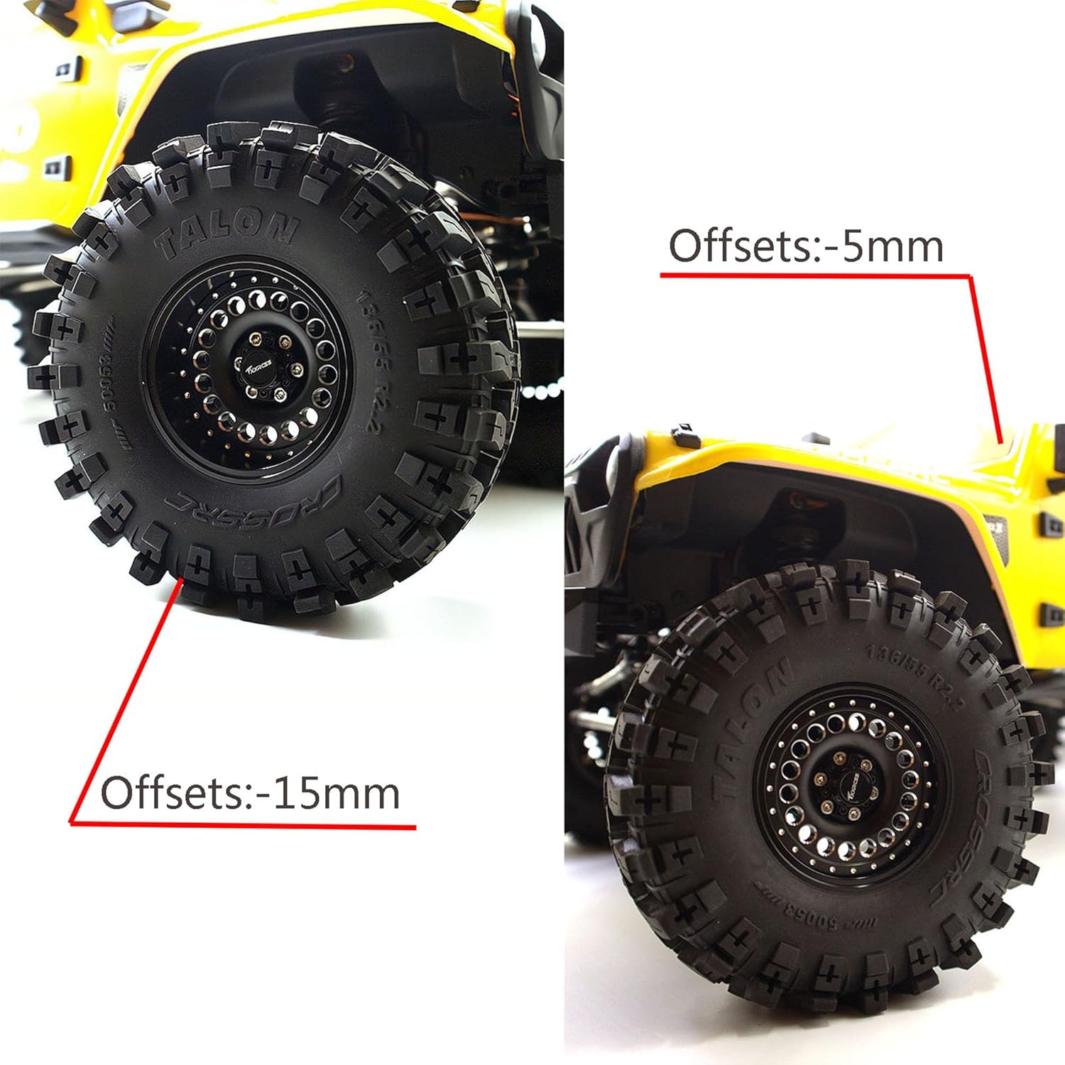 Adjustable 2 Offsets RC 2.2 Beadlock Wheels Rims Hub 1/10 Crawle Wheel Car Aluminum for Remote Control SCX10 Capra Wraith Trx4 Upgrades (4PC) (Bright Black)