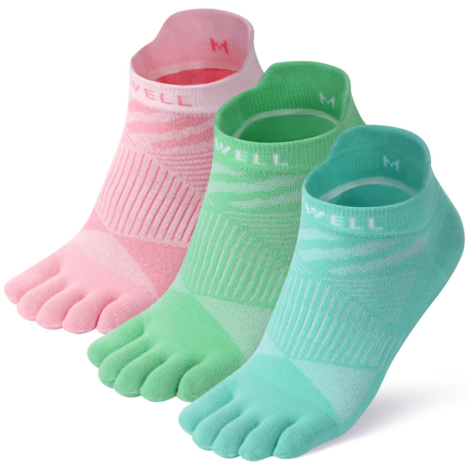 VWELL Toe Socks Women, Coolmax Colorful Five Finger Socks Athletic Ankle Socks with Toe 3Pairs, Colorful1, Medium