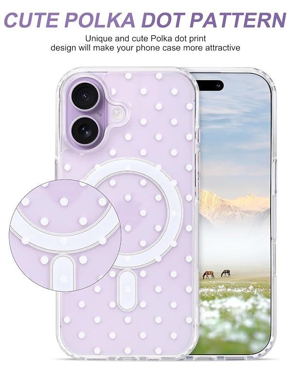Jusy Compatible with Magsafe Polka Dot Case for iPhone 12 Pro Max, Cute Aesthetic Magnetic Phone Case Soft TPU Protective Phone Cover for Women Girls - White by Jusy - Used condition - Image 2