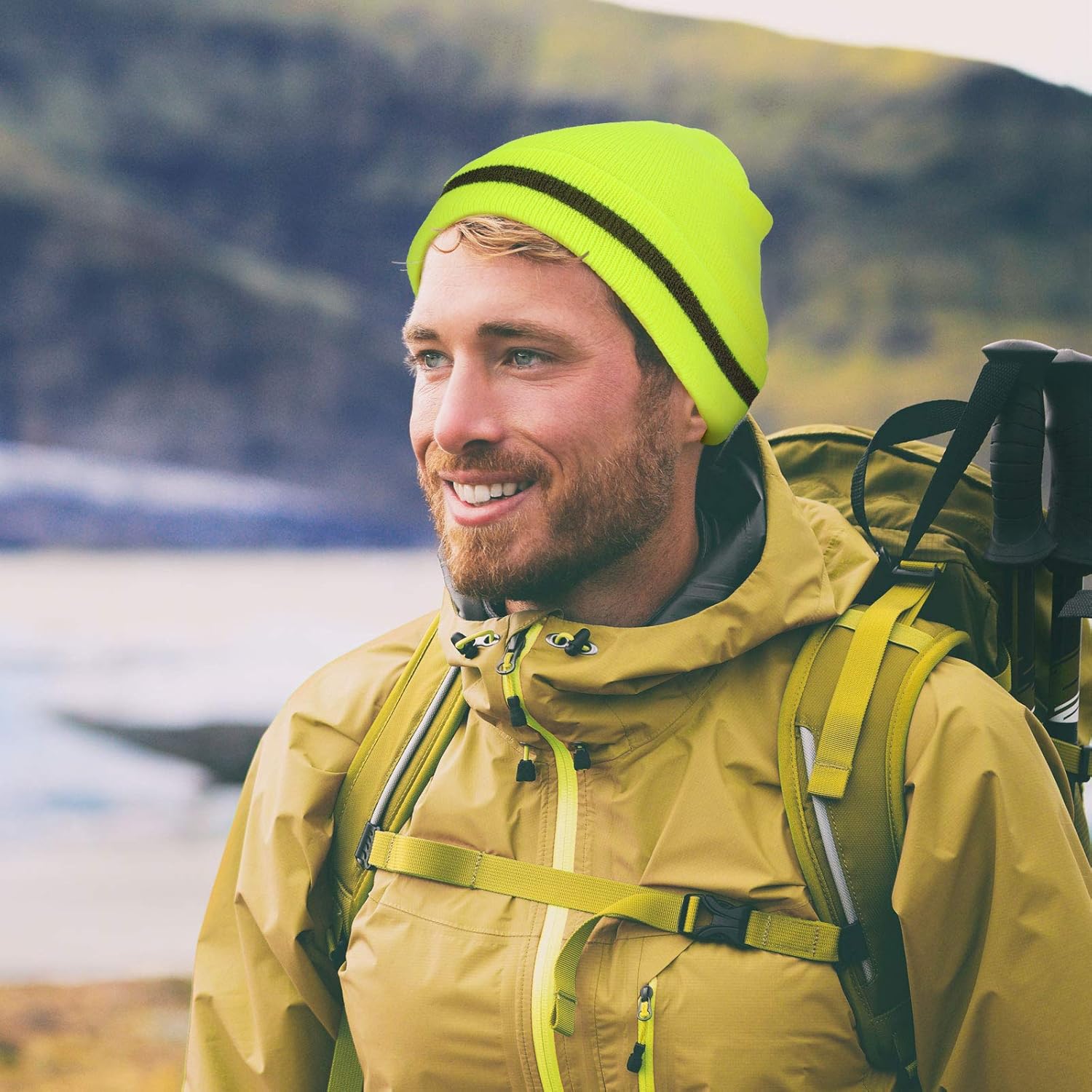 Geyoga 2 Pack Reflective Beanie Hat, High Visibility Knit Beanie with Reflective Strip, Night Running & Outdoor Work Safety - Image 3