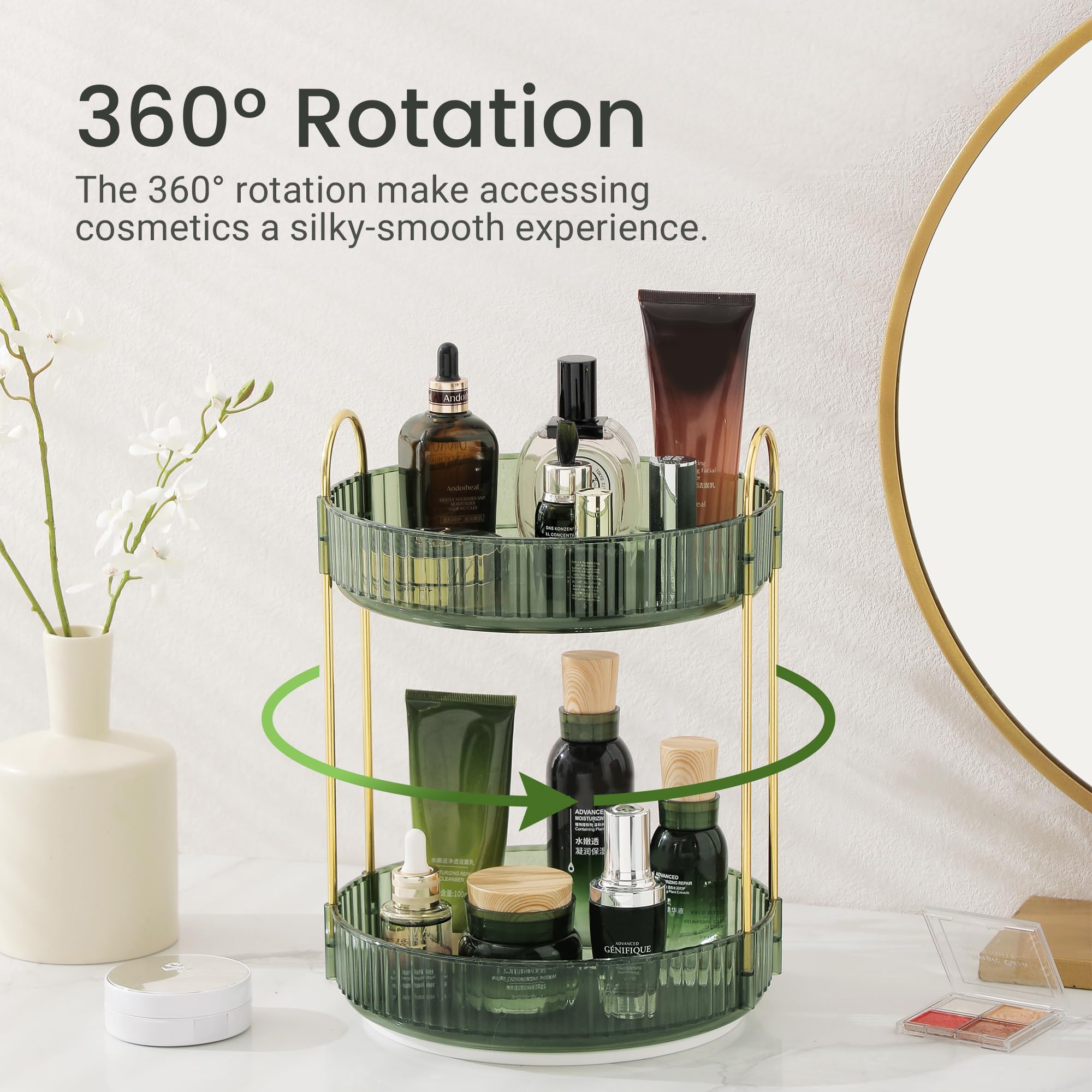 Organizador de maquillaje giratorio para tocador, organizador de perfume para el cuidado de la piel, pintalabios para encimera de baño, almacenamiento transparente de maquillaje para tocador,