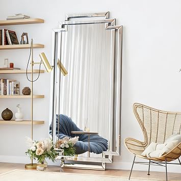 30" X 59" Large Wall Mirror for Decor, Glass Decorative Mirror with Beveled Edge and Glass Frame for Bathroom, Entrance, Living Room, Horizontally/Vertically Design