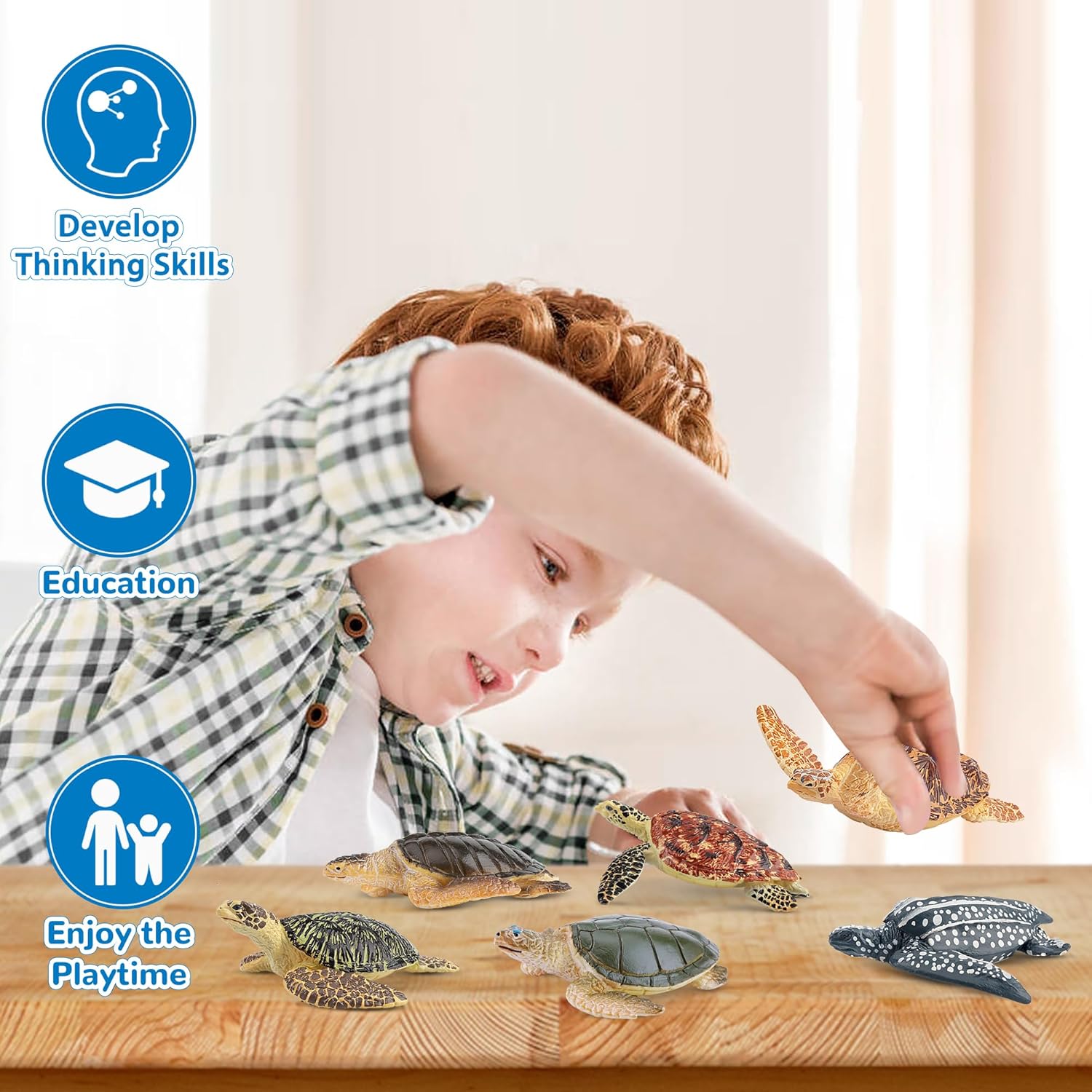 Toymany 6PCS Realistic Sea Turtle Figurines, Plastic Ocean Sea Animals Figures Set Includes of Turtles, Educational Toy Cake Toppers Christmas Birthday Gift for Kids Toddlers