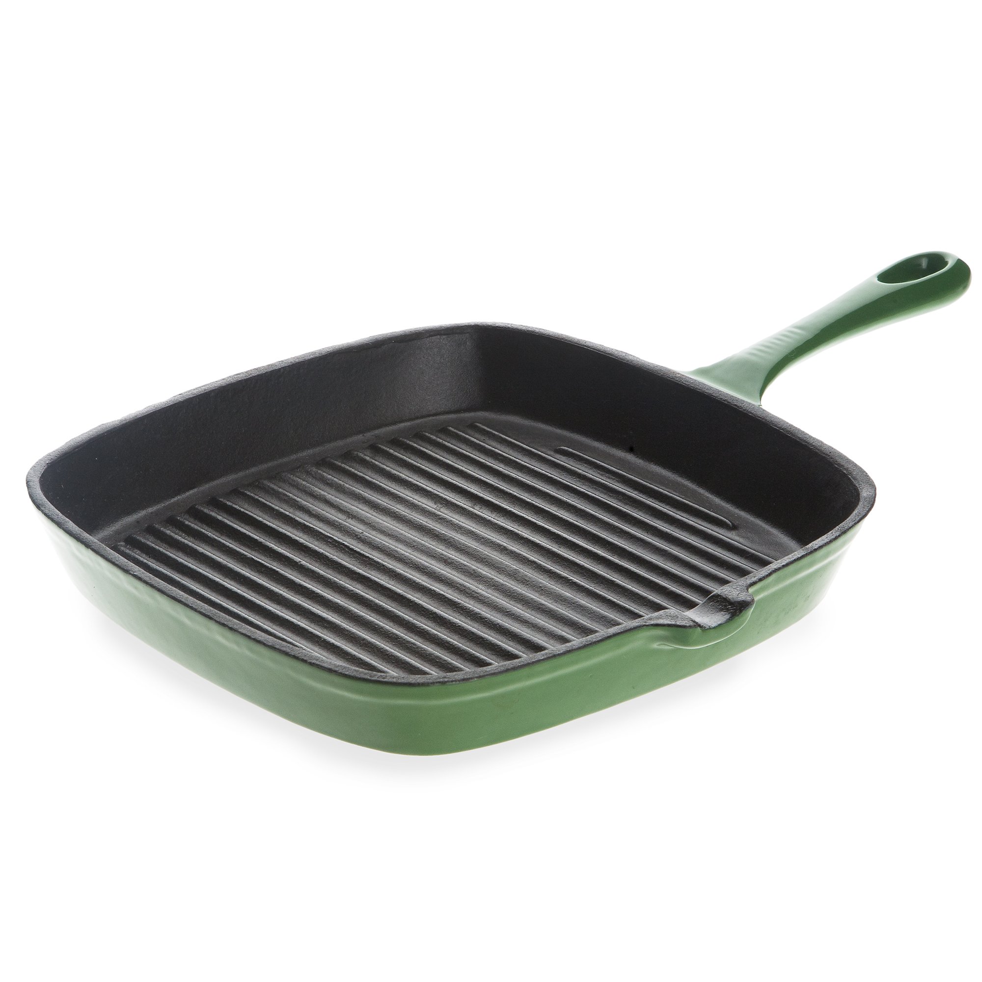 Non Stick Enamel Cast Iron Square Grill Pan, from BackCountry Chef, Timeless and Durable, Beautiful Forest Green