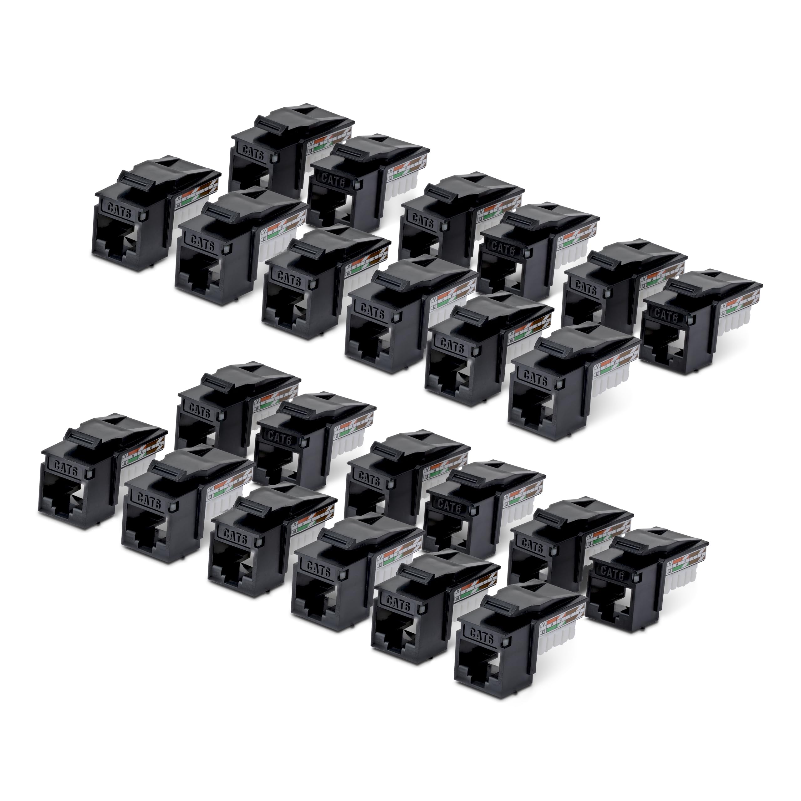 StarTech Cat6 Keystone Jack, 24-Pack RJ45 Ethernet Keystone Jacks, UTP Cat6 Wall Jack, 90-Degree 110 Punch Down, Black