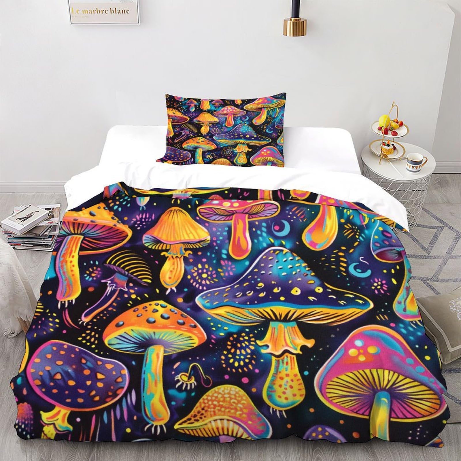 Housse de couette mushroom anti-plis avec fermeture éclair pour un lit toujours impeccable