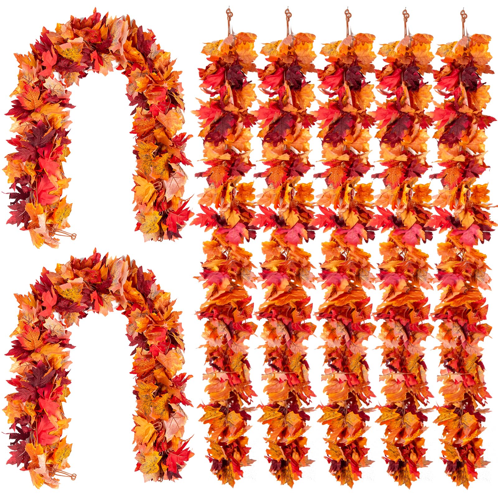 DuHouse 7Pack Fall Maple Leaves Garland 6Ft Hanging Artificial Fall Garland Autumn Leaves Vine for Halloween Thanksgiving Christmas Home Outdoor Decoration