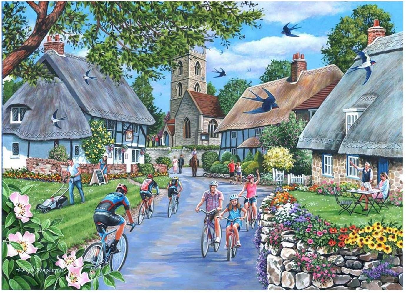 The House of Puzzles - Sunday Morning Jigsaw - Big 500 Piece Jigsaws For Adults, Extra Large Pieces, Artist Illustrated, Scenic Landscape, Deluxe Puzzle Gifts