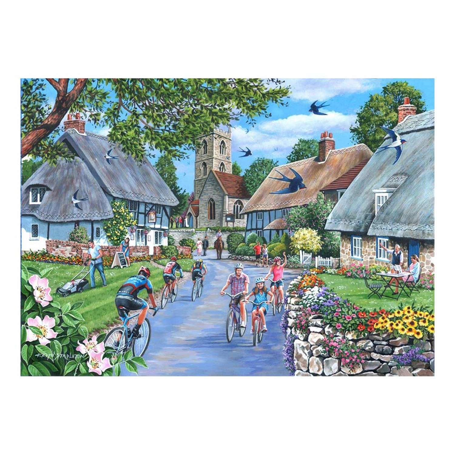 The House of Puzzles - Sunday Morning Jigsaw - Big 500 Piece Jigsaws For Adults, Extra Large Pieces, Artist Illustrated, Scenic Landscape, Deluxe Puzzle Gifts