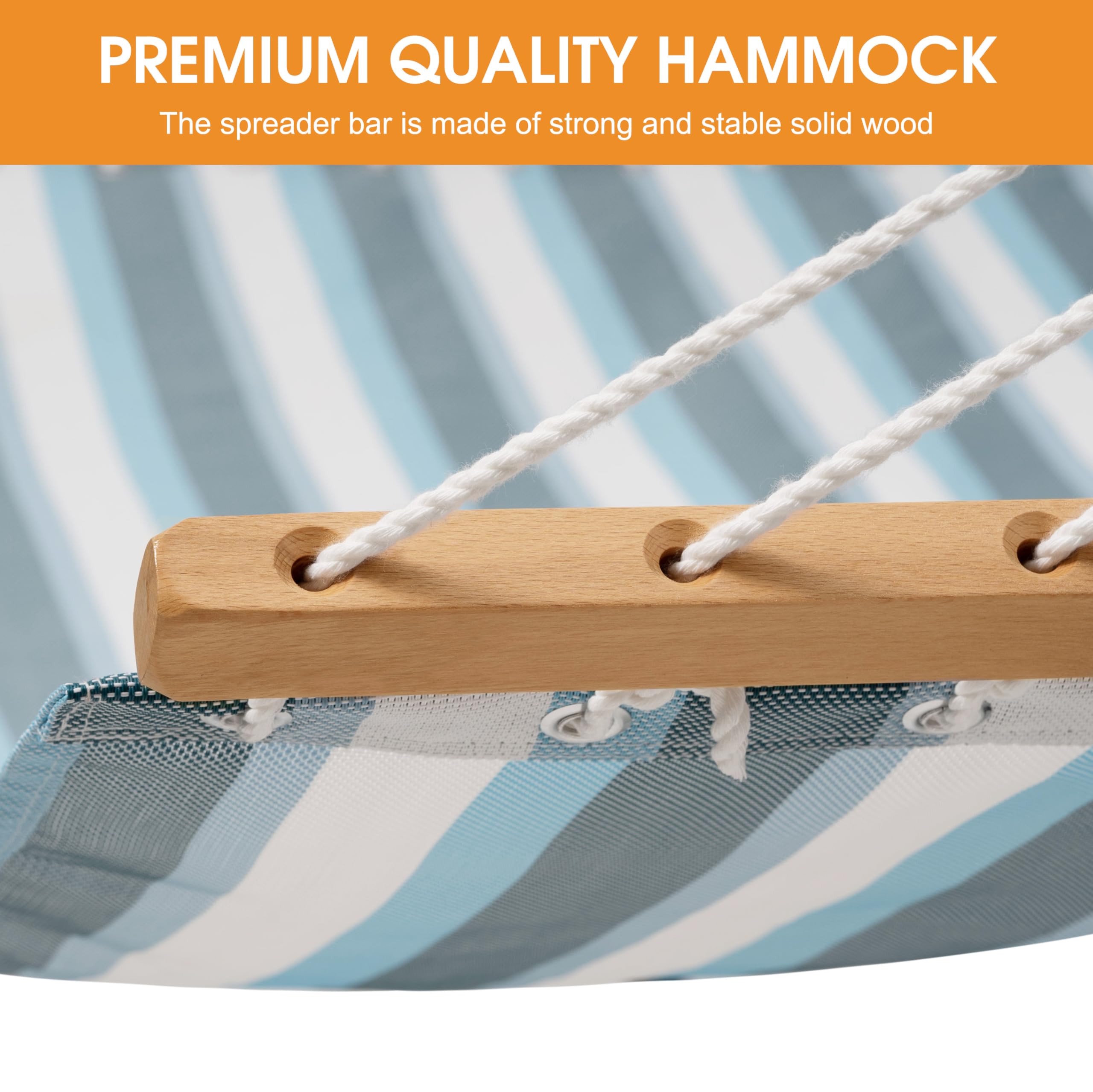 Lazy Daze Hammocks Hamaca de secado rápido con barra separadora, hamaca doble para 2 personas con cadenas al aire libre, patio, piscina, patio trasero, playa, capacidad de 450 libras, rayas azules y