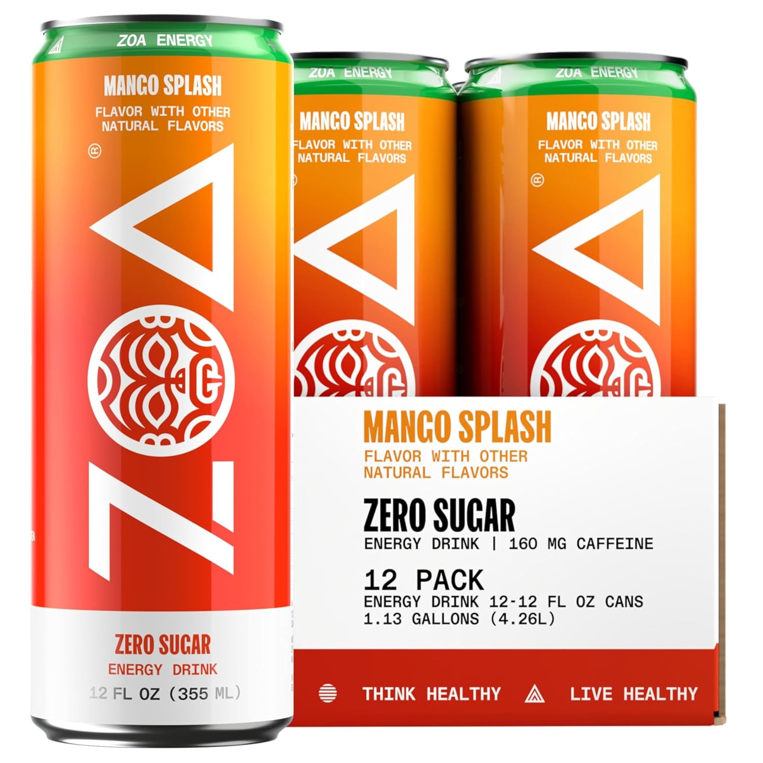 Amazon.com : ZOA Zero Sugar Energy Drink, Mango Splash, 12 Pack
