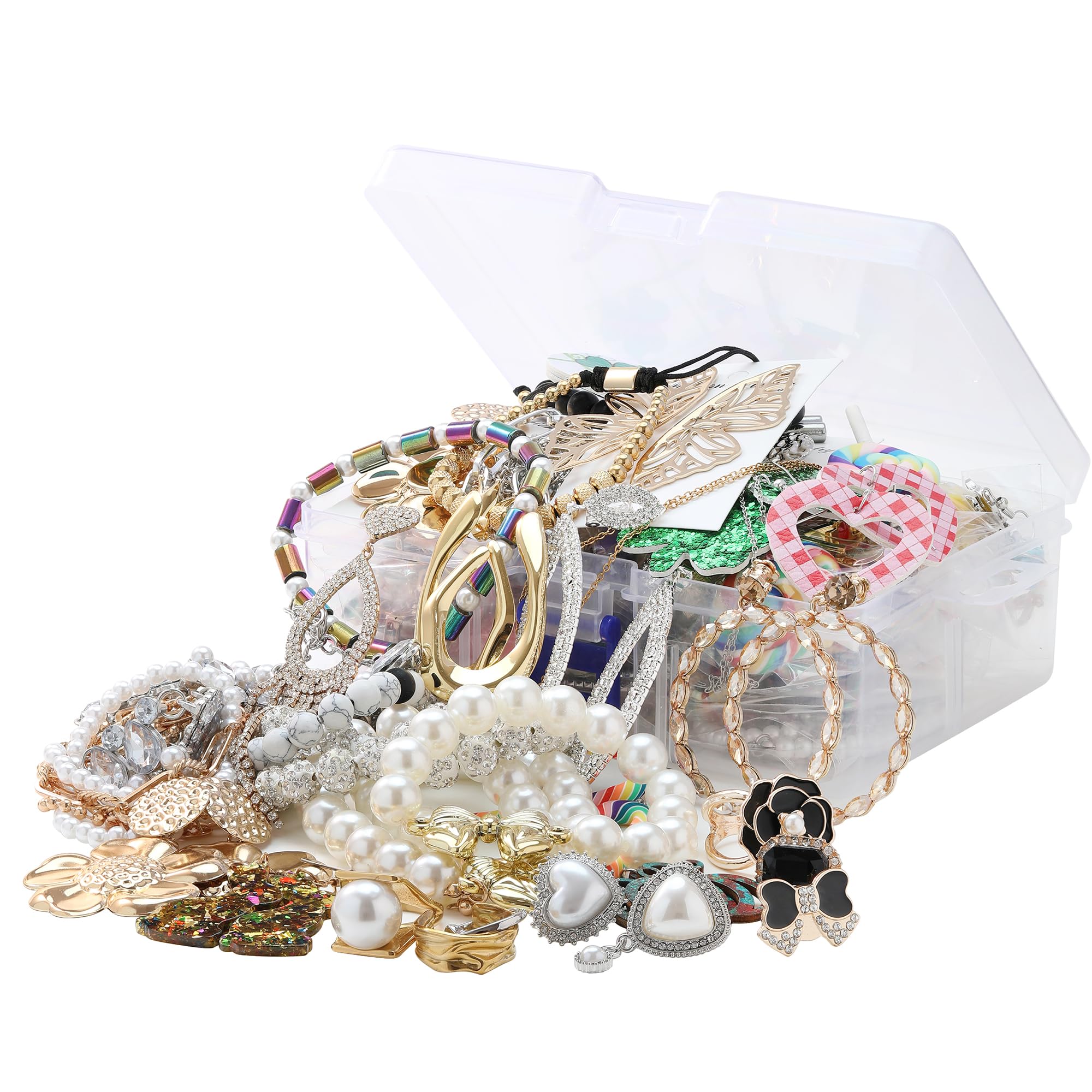 Mystery Jewelry Jar,40-45 Piece Surprise Box for Women Gift Set,Including Necklace, Earrings,Rings,Bracelet,Keychain,Hair Clip,Shoe Charms,Random Vintage Unique Birthday Gifts Christmas