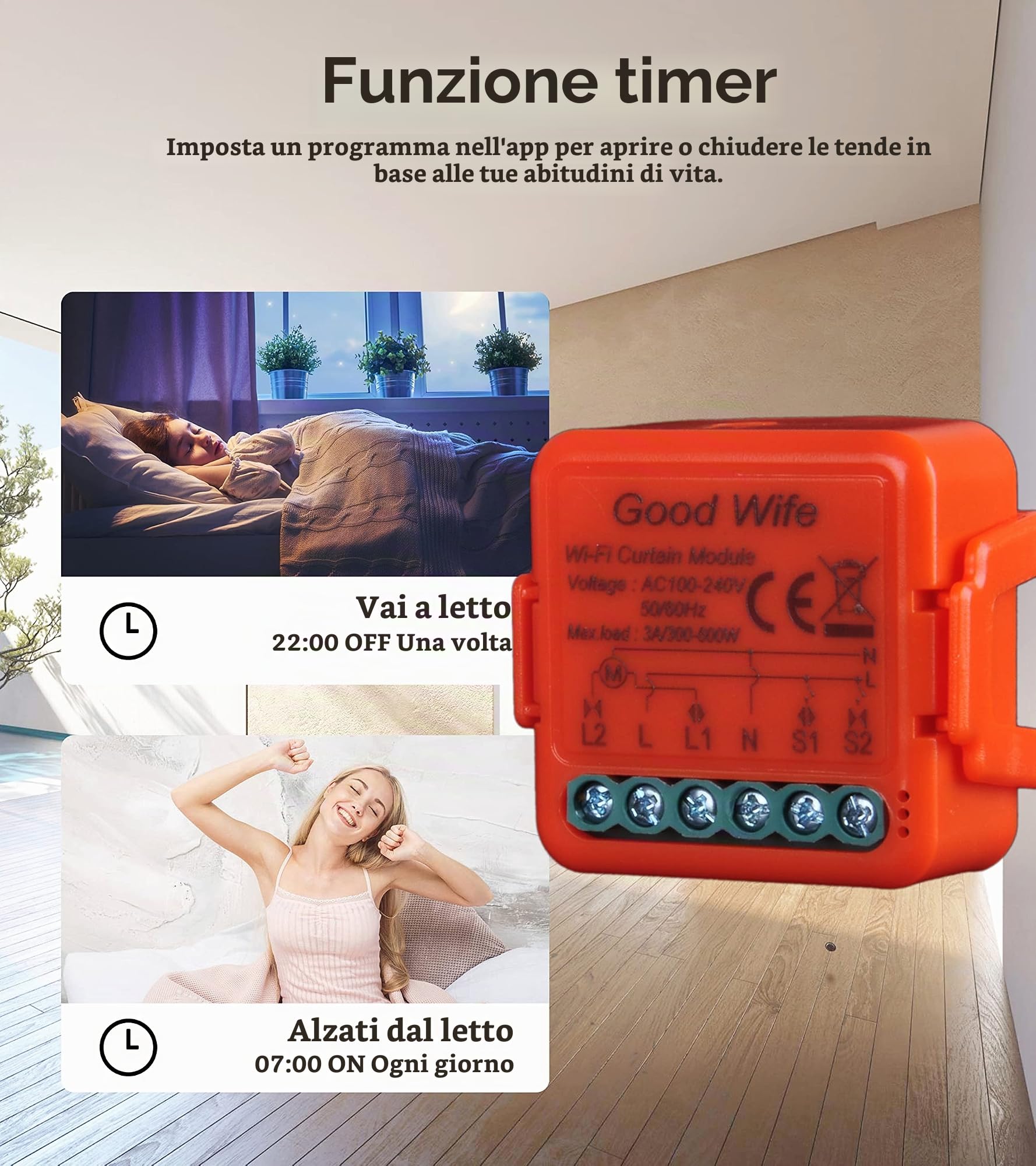 Good Wife Interruttore Tapparelle WiFi, Modulo Comando per Tapparelle Elettriche, Controllo Vocale con Alexa e Google Home, App Smart Life, Timer Switch per Persiane Avvolgibili e Tende, 300W
