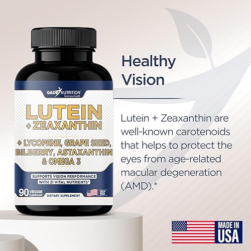 Miniatura 5 de Suplementos de luteína y zeaxantina - Vitaminas para la salud ocular - Astaxantina, Omega 3, resveratrol, arándano, licopeno, quercetina, ginkgo