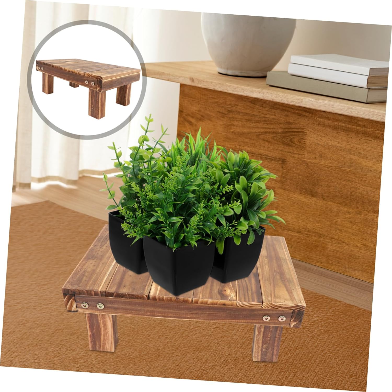 HANABASS Heavy Duty Wooden Plant Stand for Use Rustic Floral Rack with Storage Shelf for Cactus and Flower Pots Sturdy Riser for Balconies Gardens and Patios