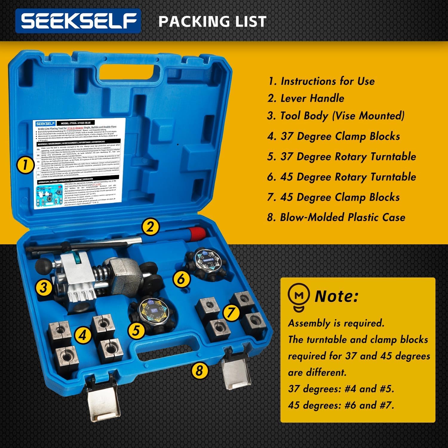 Professional Brake Line Flaring Tool Kit for 45 & 37 Degree Single, Double and Bubble Flares, 3/16", 1/4", 5/16", 3/8" and 4.75mm Steel Copper Metal Tubing