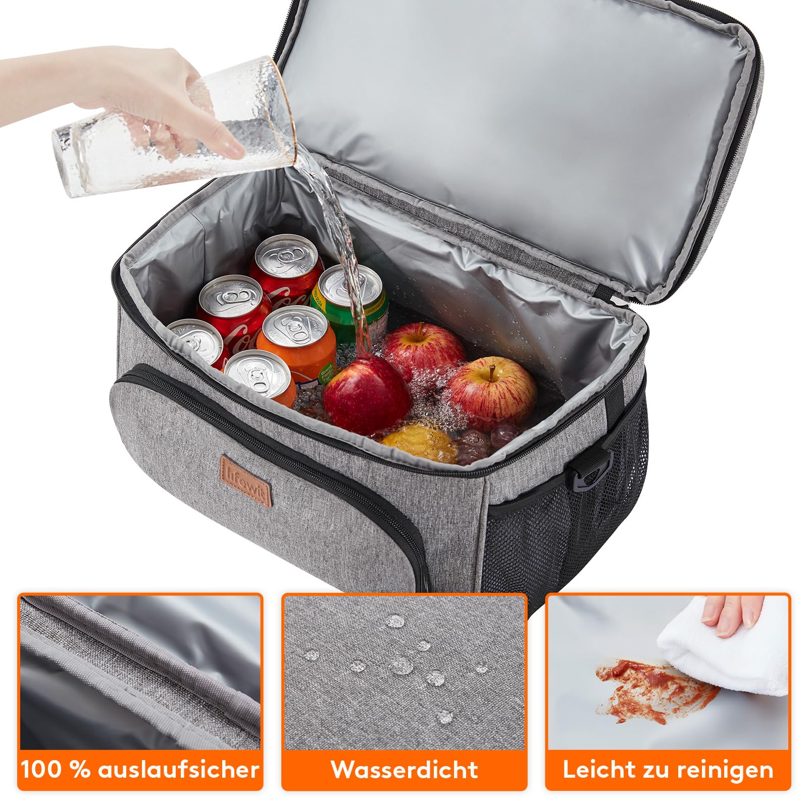 Lifewit Große Kühltasche 23L 32 Dosen, Kühlbox Faltbar, Isolierte Lunch Tasche, Leichte, Tragbare Kühltasche, Doppellagig für Picknick, Strand, Arbeit, Reise, Grau