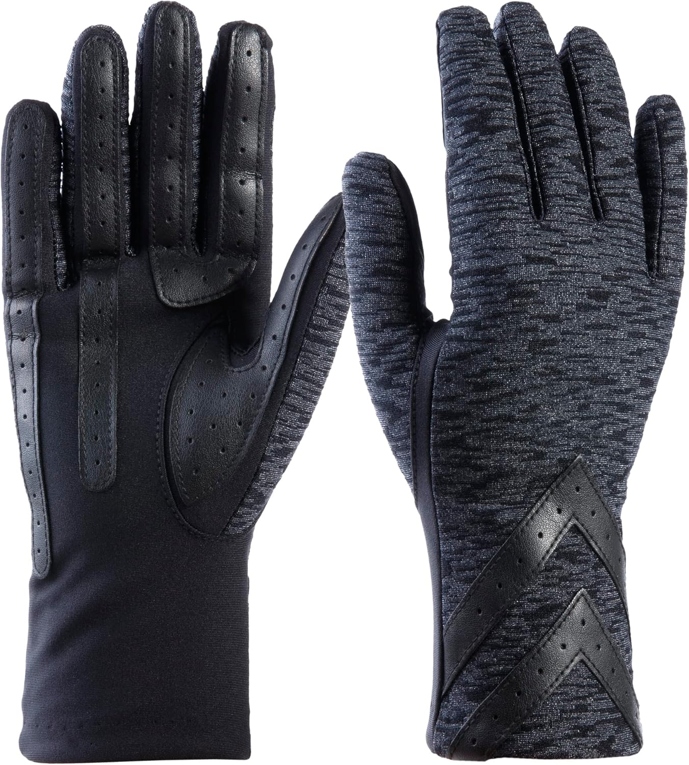 isotoner womens Spandex Touchscreen Cold Weather Gloves With Warm Fleece Lining and Chevron Details