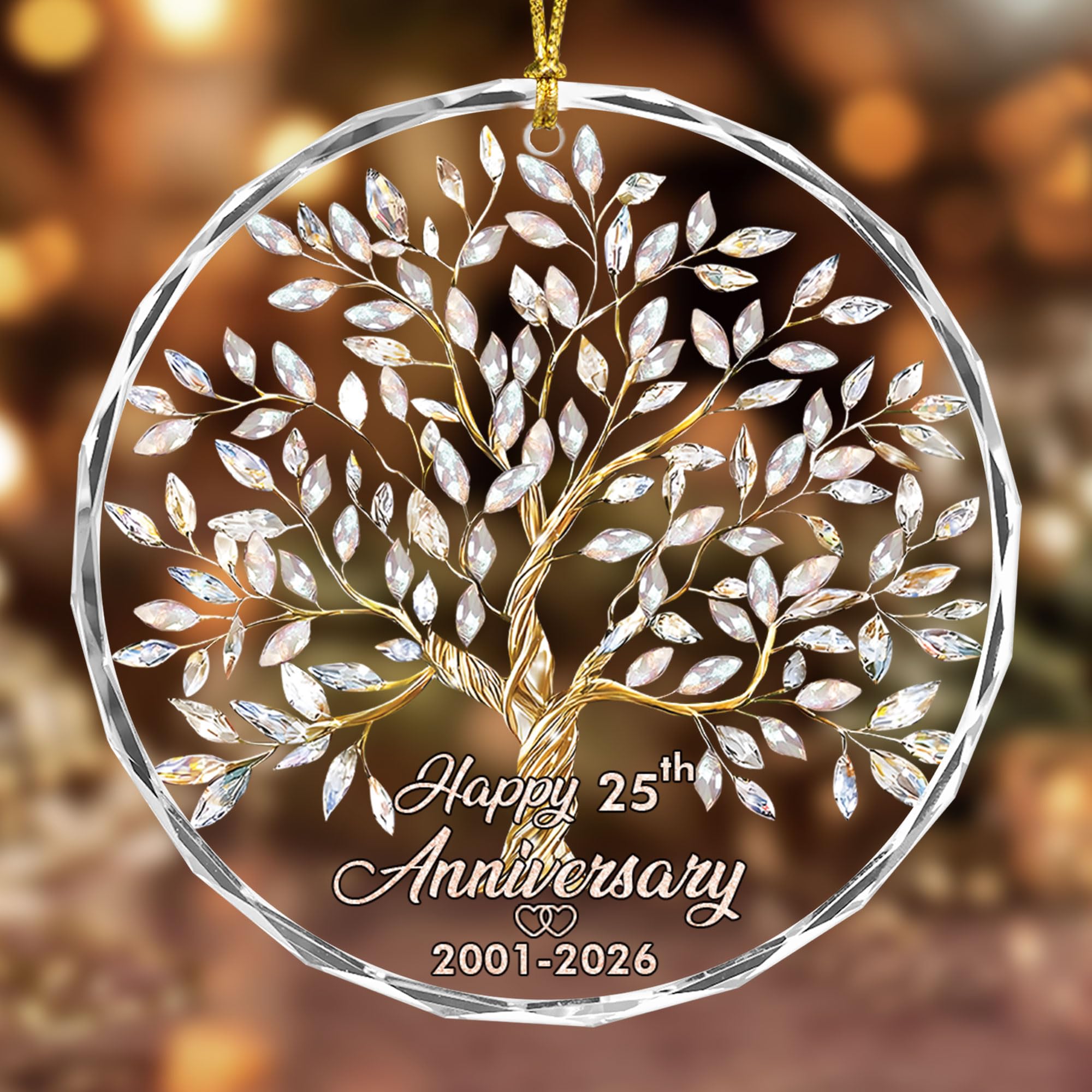 25th Anniversary 2026 Glass Ornament, 25th Wedding, 25th Anniversary Decorations, 25th for Couple, Silver Wedding for Parents, Couple, Wife, or Husband