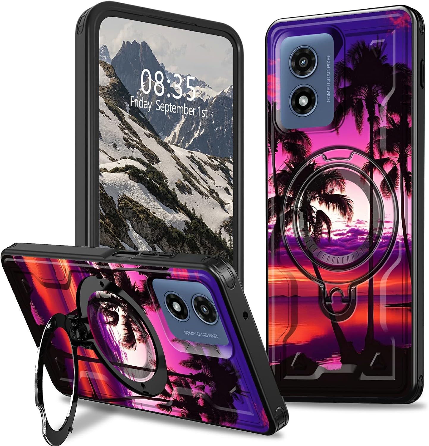 for Motorola Moto G Play 4G 2024 6.5" Case with Stand for Moto G Play 4G 2024 Case Hybrid Dual Layer Rugged Slim Shockproof Protective Cover for Moto G Play 4G 2024,Tropical Plants