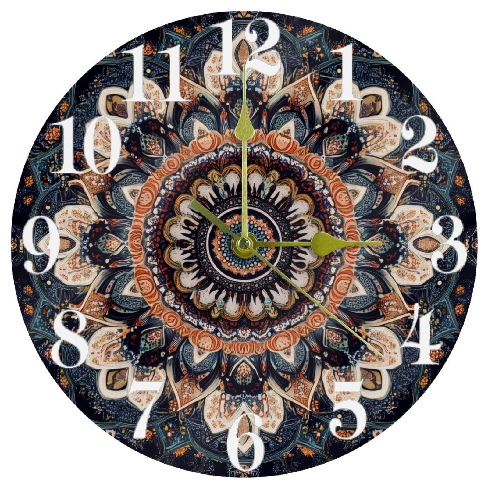 Horloge murale vintage mandala silencieuse quartz sans tic-tac ronde à piles