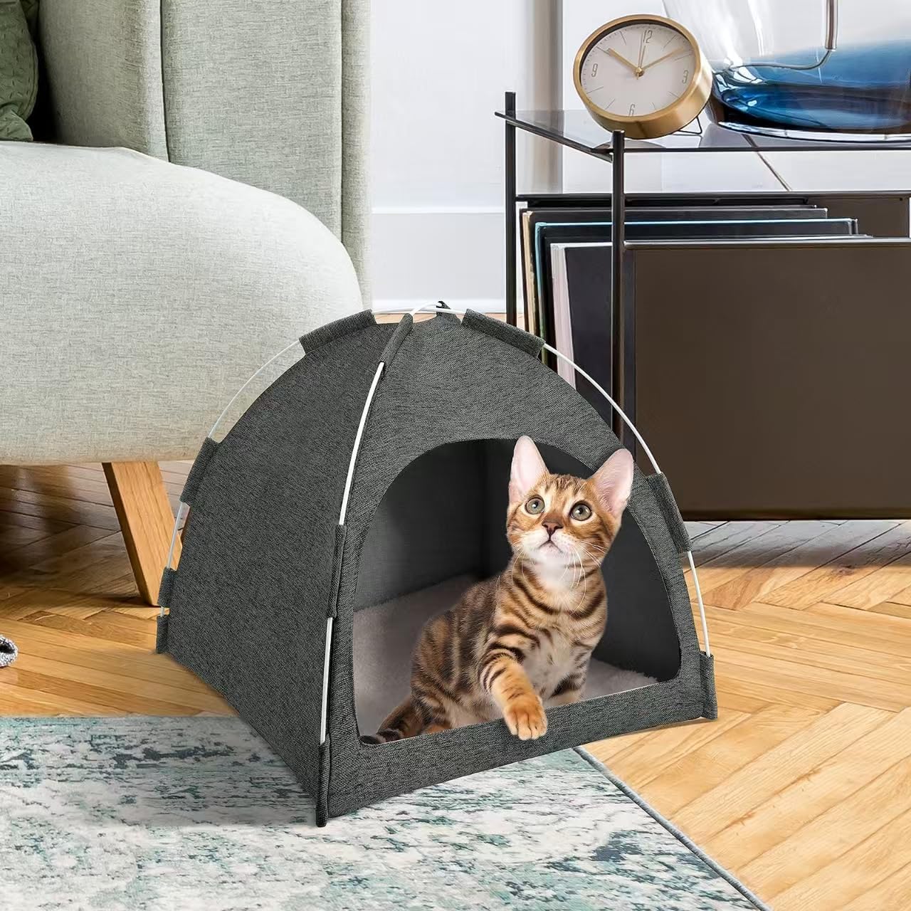 Cat Tent, Cat Houses for Indoor Cats, Quick Assembly and Disassembly, Portable Pet Tent, for Cats, Small Dogs and Other Small Animals (Light Gray)