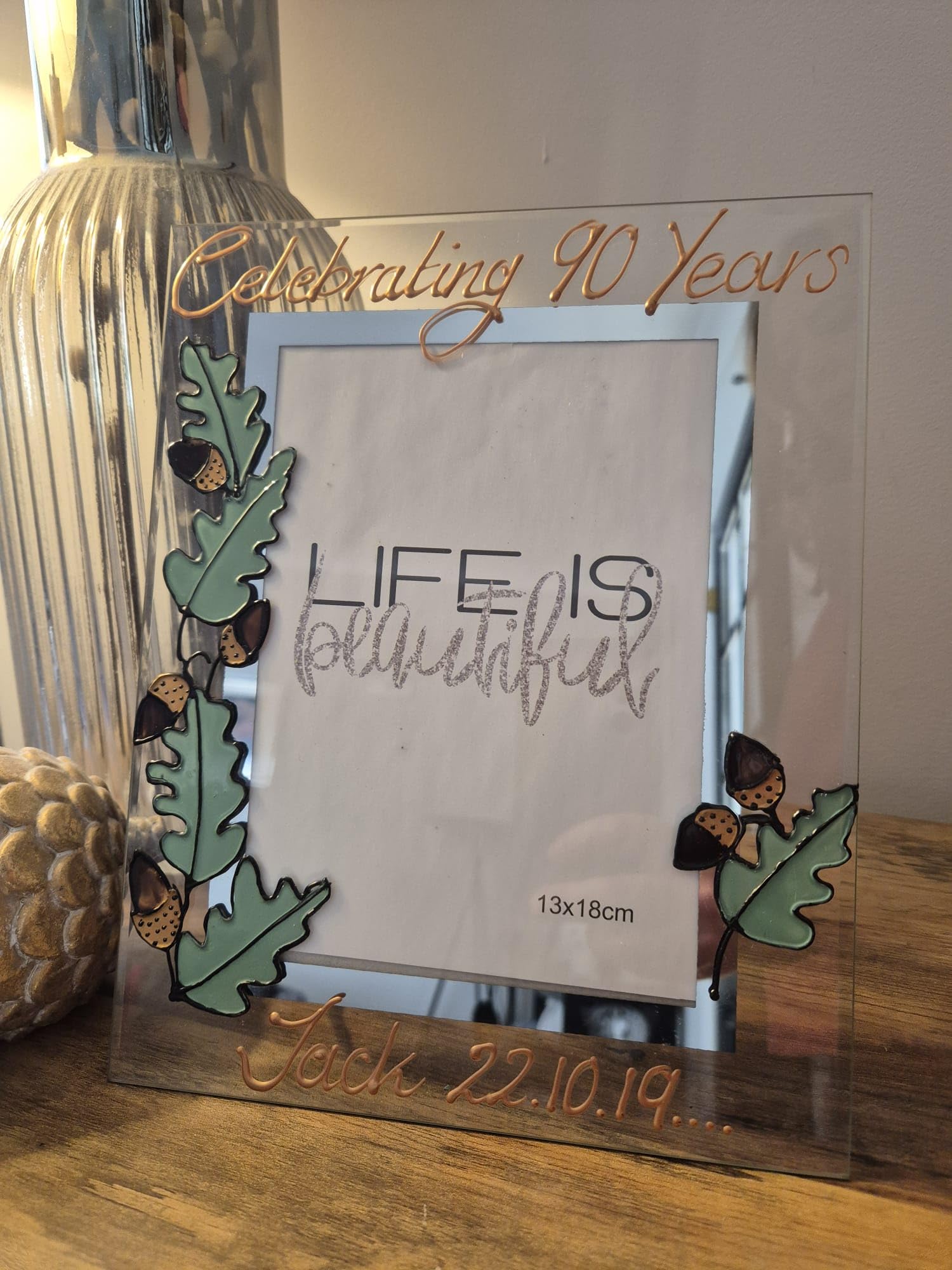Personalised 90th Birthday Gift Photo Frame: Portrait Oak 4"x6"
