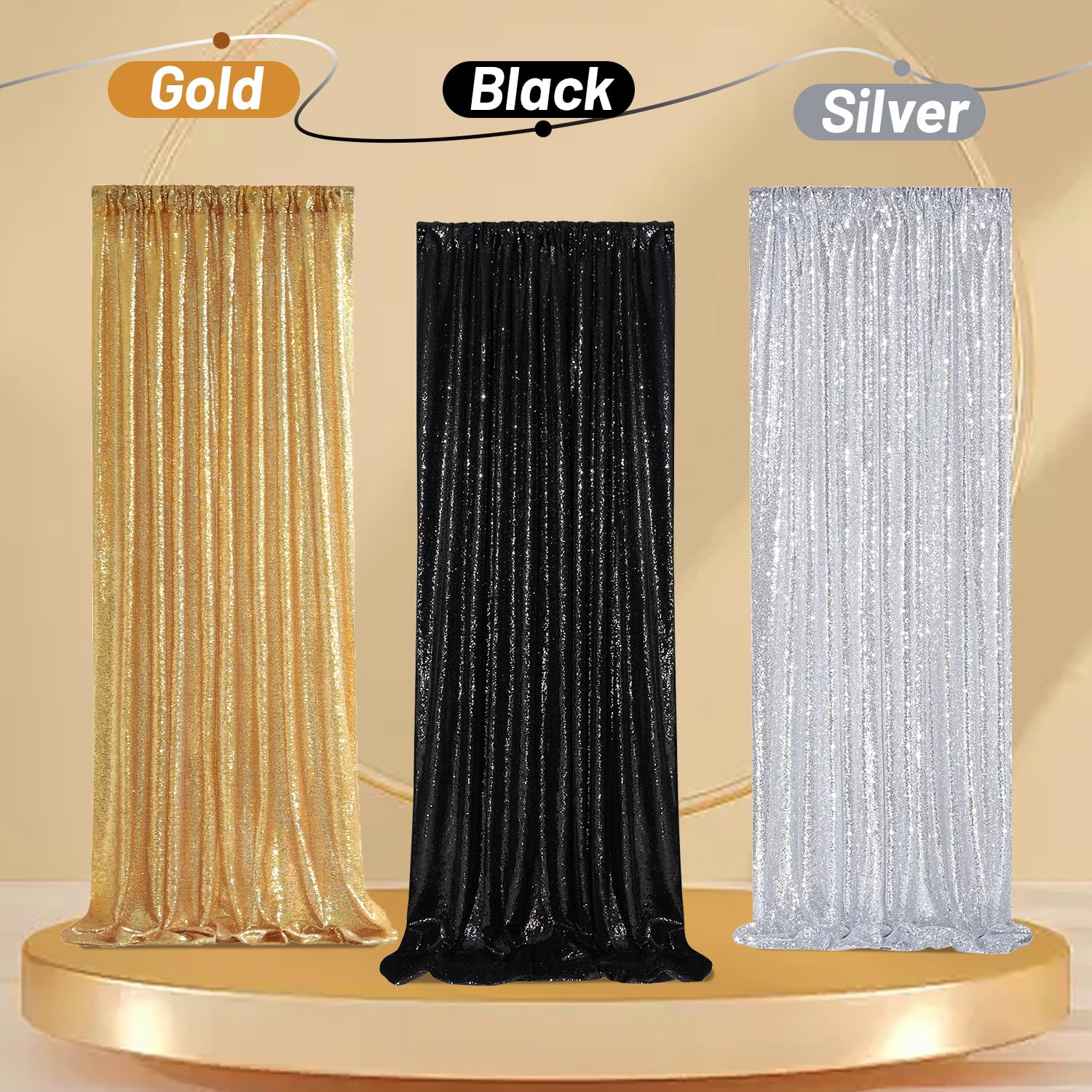 4 pezzi Tenda con paillette - 60x240cm Sfondo a Tende con Sequin per Laurea Scuola Feste Decor feste di compleanno, matrimonio, palcoscenico -Nero