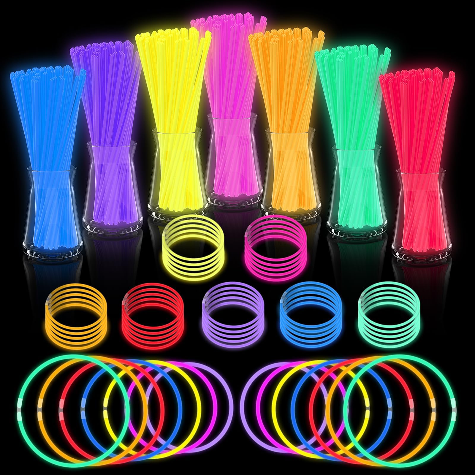 JICUICUI Glow Sticks Bulk Party Pack- Ultra Bright 500pk Glow in the Dark Party Supplies, Neon Party Favors, Glow Sticks Party Supplies Glow Necklaces and Glow Bracelets with Connectors