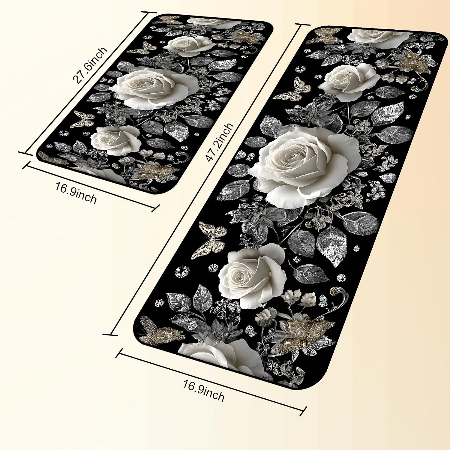 Set of 2 Kitchen Rugs - 17"x47"+17"x30" Kitchen Mats for Floor Washable Non Slip Front Door Mat Floor Rug for Home Kitchen Decorations, Sink, Office, Laundry (Rose)