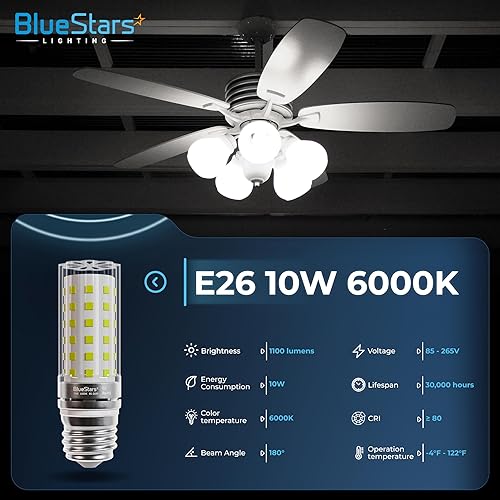 Vista 42 de BlueStars Paquete de 4 bombillas LED E12 de 20 W de maíz [4.5 pulgadas], base de candelabro equivalente a 150 W equivalente a 6500 K, luz diurna