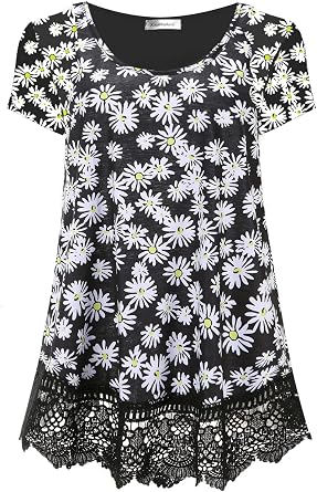 Plus Size Tunic Tops for Women Blouses Shirt Loose Fit Lace Extender Short Sleeve Halloween