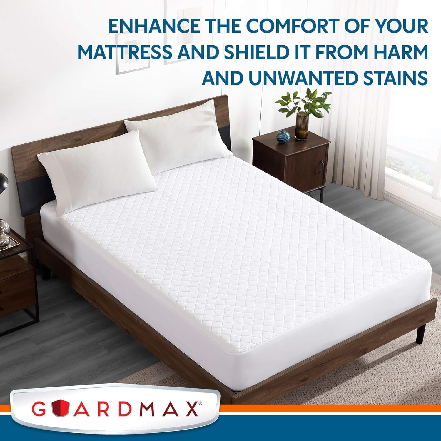 Guardmax Waterproof Quilted Fitted Mattress Pad | Hypoallergenic Cover | Breathable, Noiseless Barrier | Cal King (72 x 84 x 15)