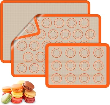 Macaron Silicone Baking Mats, 3 PCS Non Stick Macaroon Mat Silicone for Macarons, Cookie, Pastry, Orange